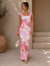 🌸 Pink Marble Print Maxi Dress