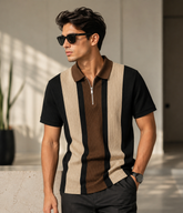 🖤 Textured Color-Block Half-Zip Knit Polo
