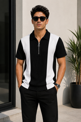 🖤 Premium Black & White Contrast Zip Polo