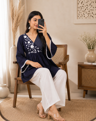 💙 Embroidered Peplum Tunic Set