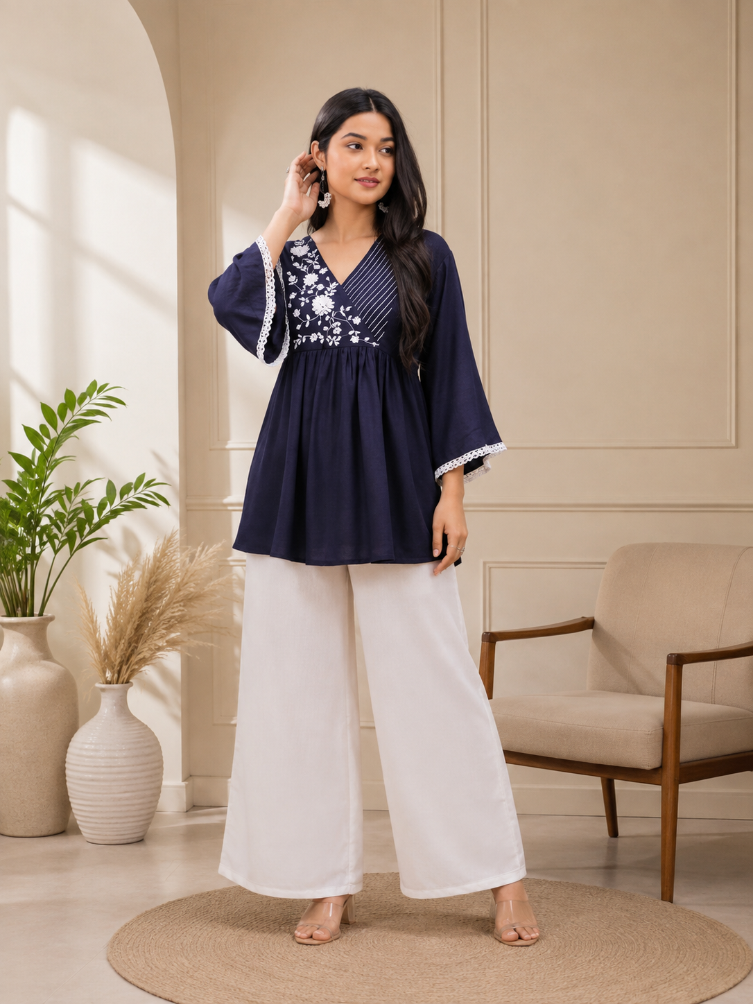 💙 Embroidered Peplum Tunic Set