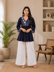 💙 Embroidered Peplum Tunic Set